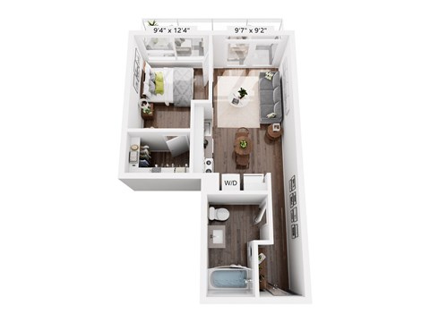 Floor plan for 1 bed, 1 bath, 536 sqft